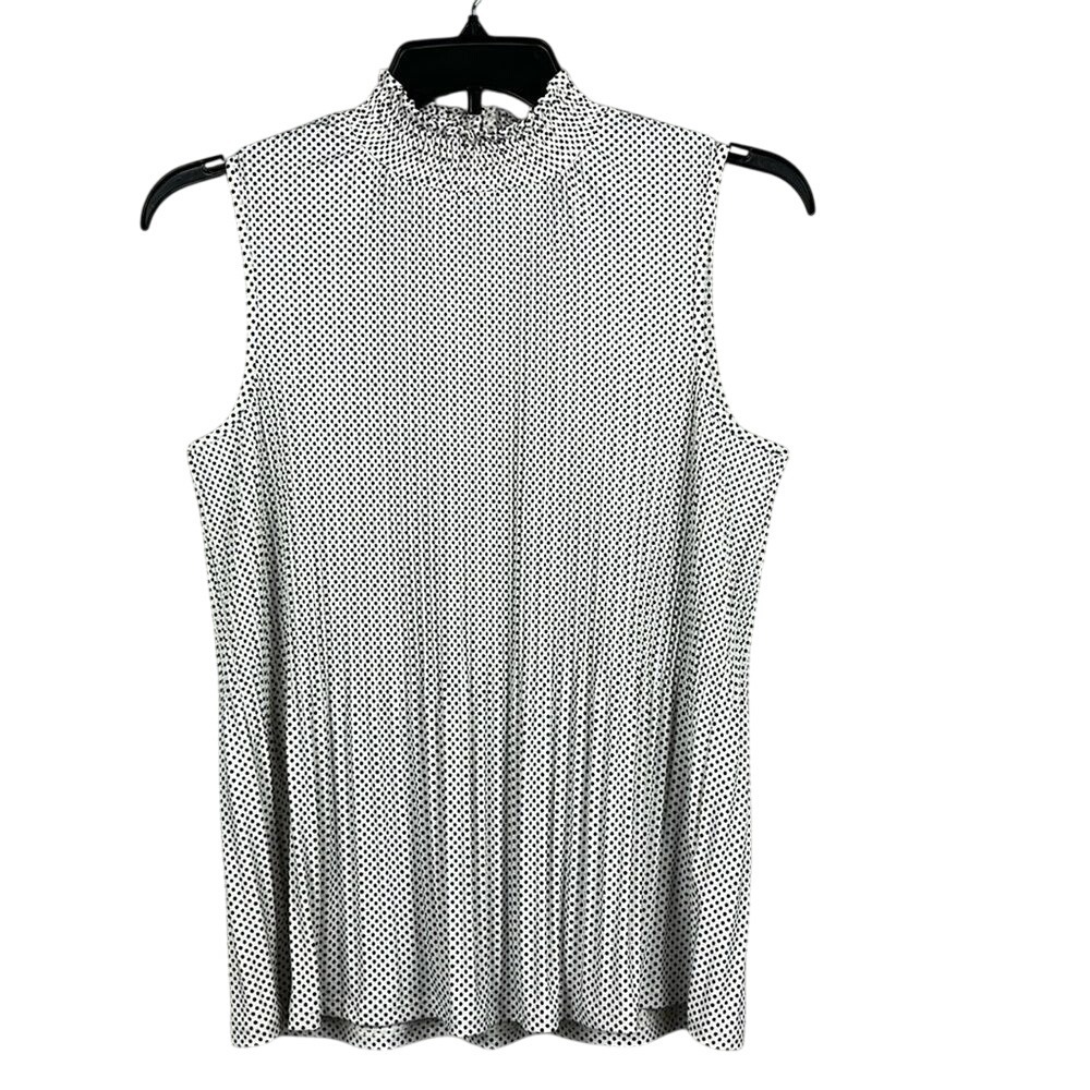 Adrianna Pappel High Neck Sleeveless Blouse Womens Size‎ Medium Black White NWT